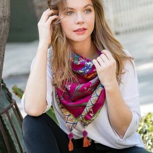 Vismaya Collection Pink Silky‎ Scarf with Tassel Detail